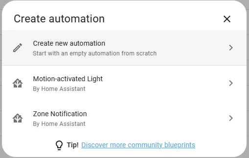 Create automation dialogue box