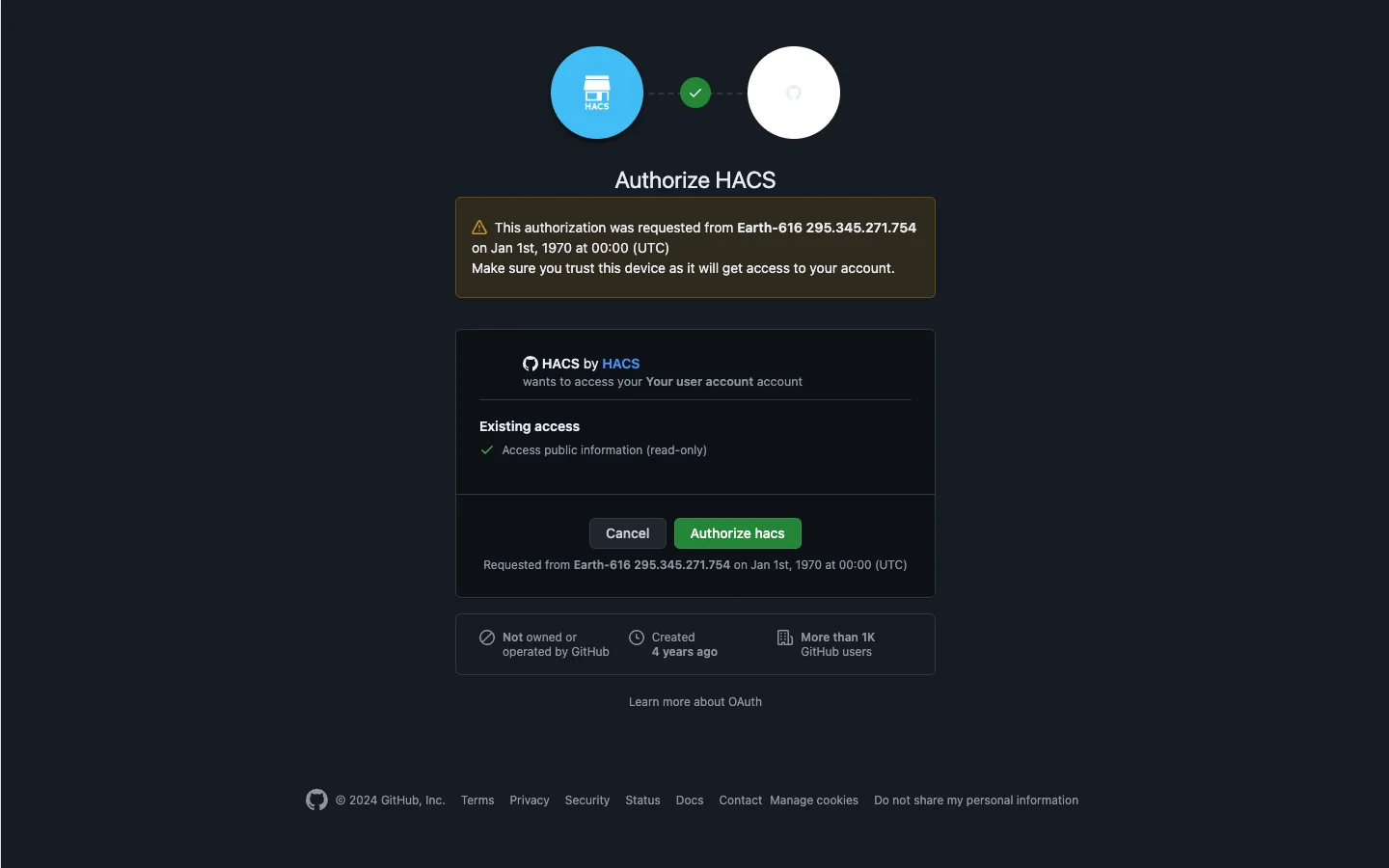 GitHub Authorize HACS