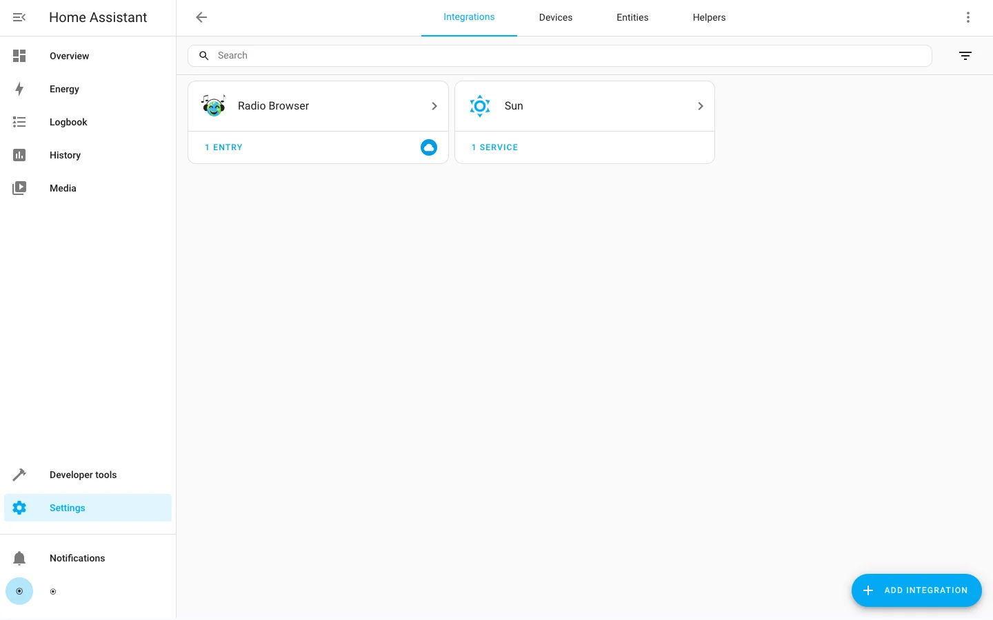 Οθόνη Ρυθμίσεων Home Assistant — Devices & Services