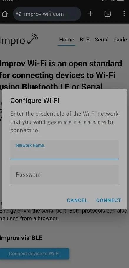 Εισαγωγή στοιχείων WiFi στο Improv WiFi